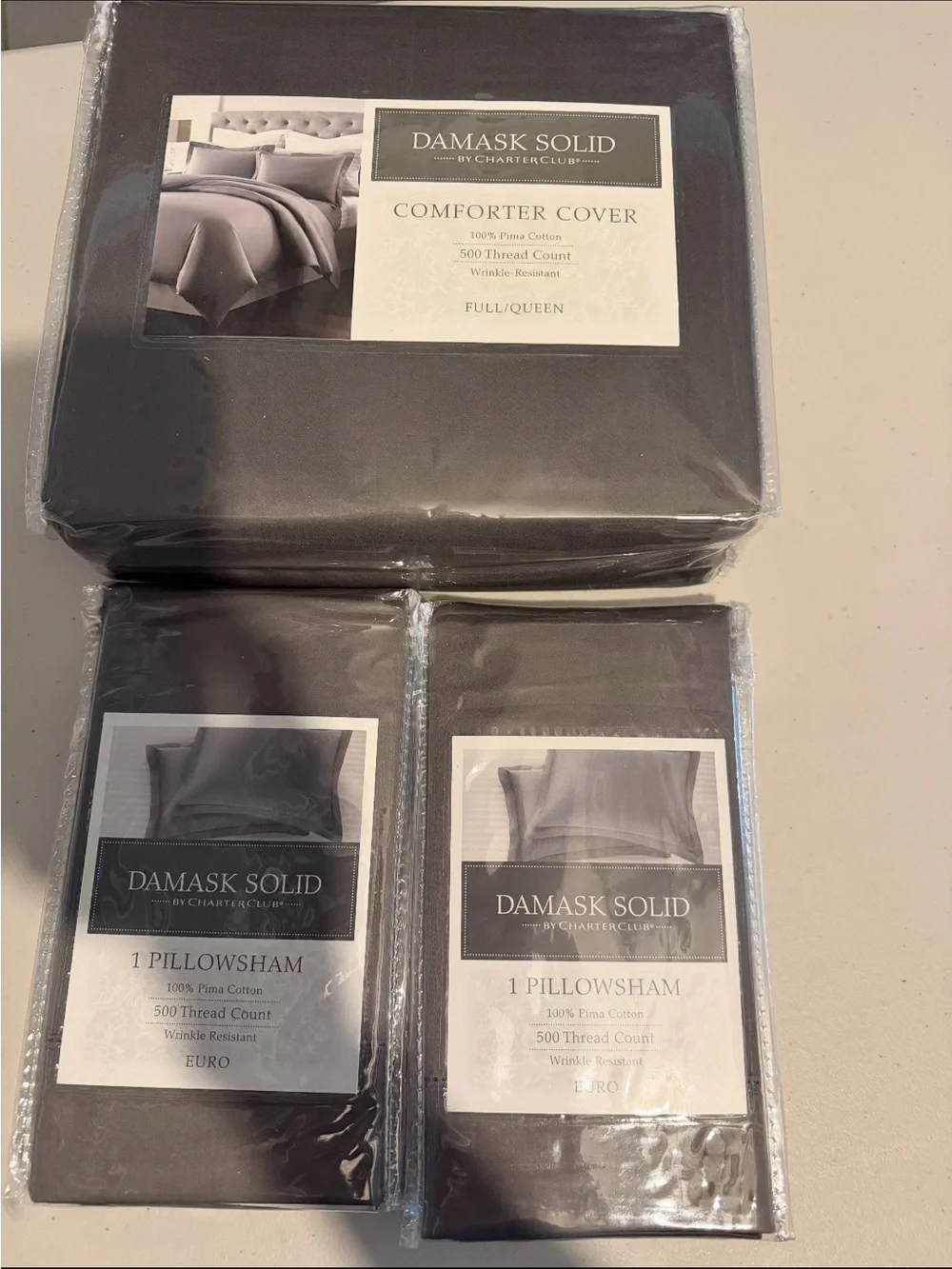 Charter Club Damask Solid Euro Pillowsham - Gray With Duvet Cover